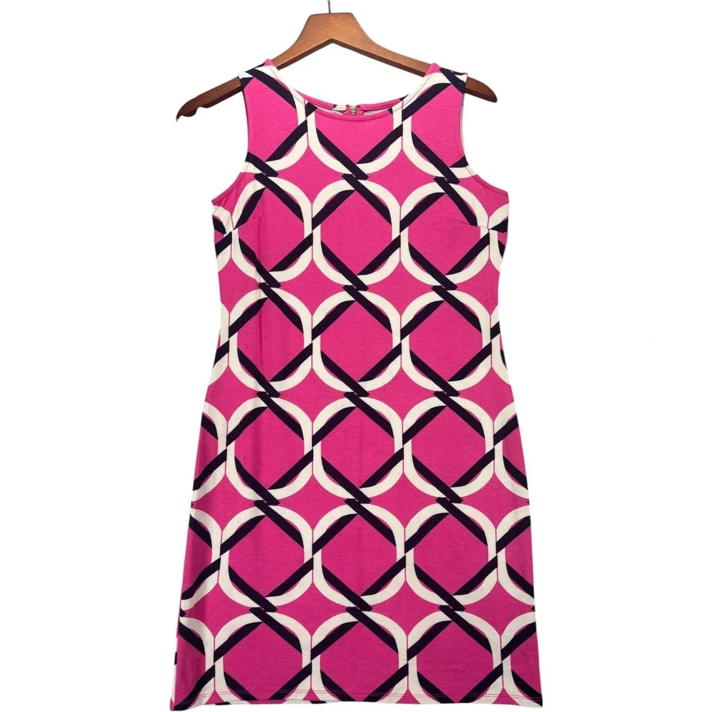 NWT Crown & Ivy Beach Dress PP Pink Geometric Sleeveless Shift Stretch Petite